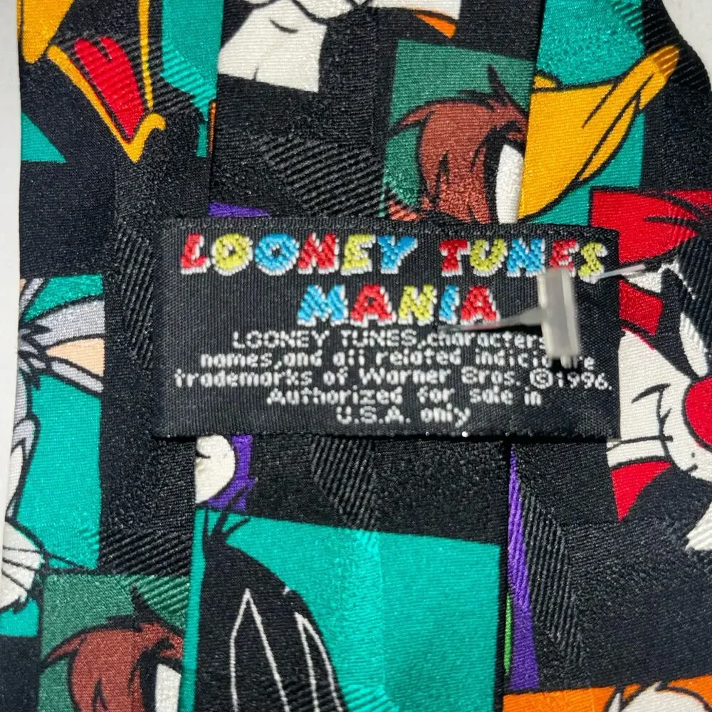 Looney Tunes Mania Silk Tie Colorful Bugs Bunny Taz Daffy Martian Vintage